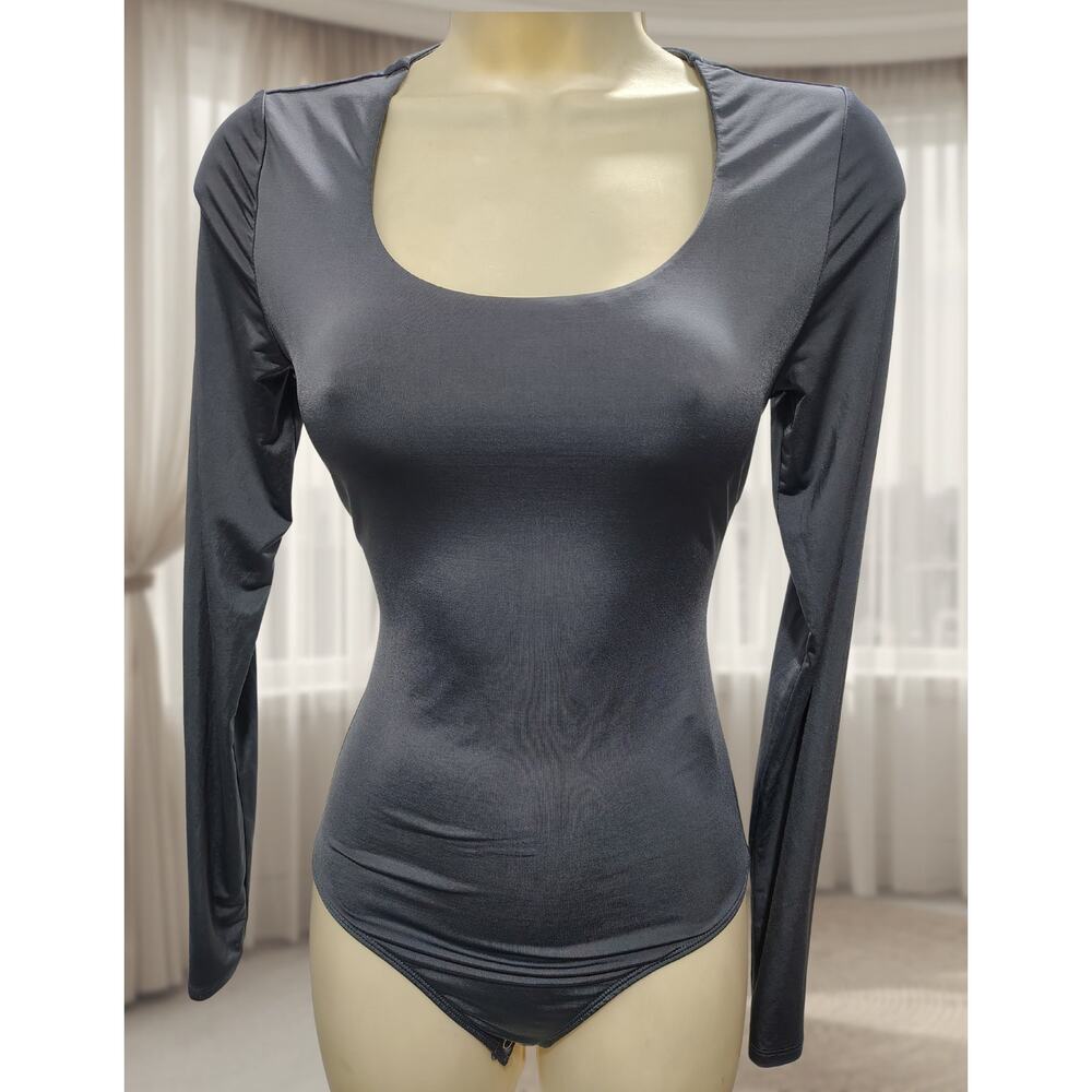 EXPRESS Women's Top / Leotard Sz XS / Extra Small - Gray Silky Feel Long sleeve